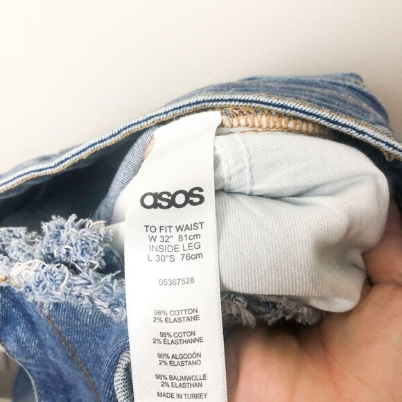 Asos Shark Bite Distressed Waist Jeans Statement Denim Blue Womens 32 - Picture 16 of 16